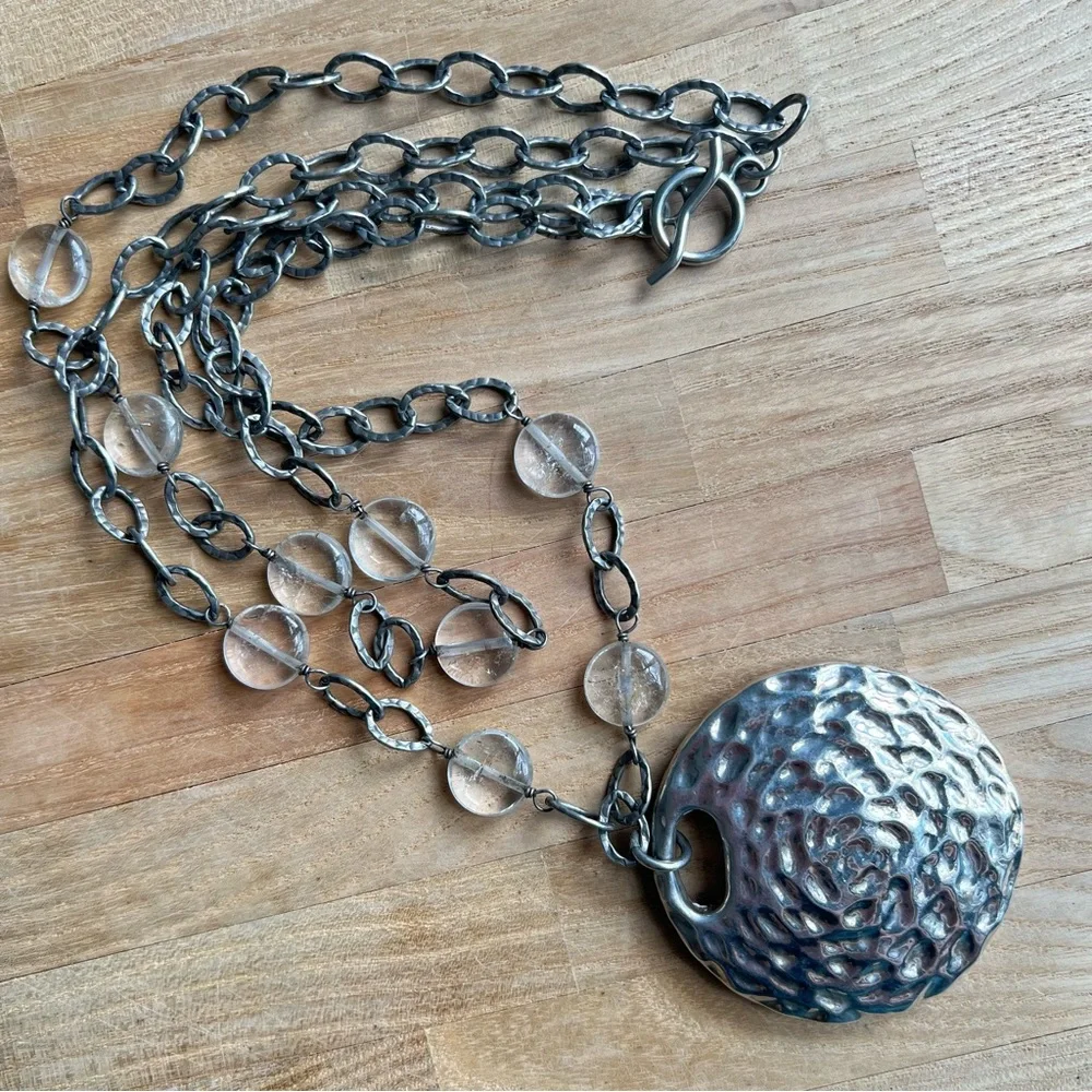 Simon Sebbag Sterling silver double strand chain necklace hammered silver
